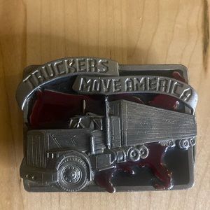 Vintage 1983 Siskiyou Buckle Co. Truckers Move America enameled belt buckle USA